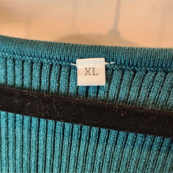 New Teal Green Bodycon Knit Sweater Dress Stretch Bell Sleeves Size XL - Picture 4 of 8